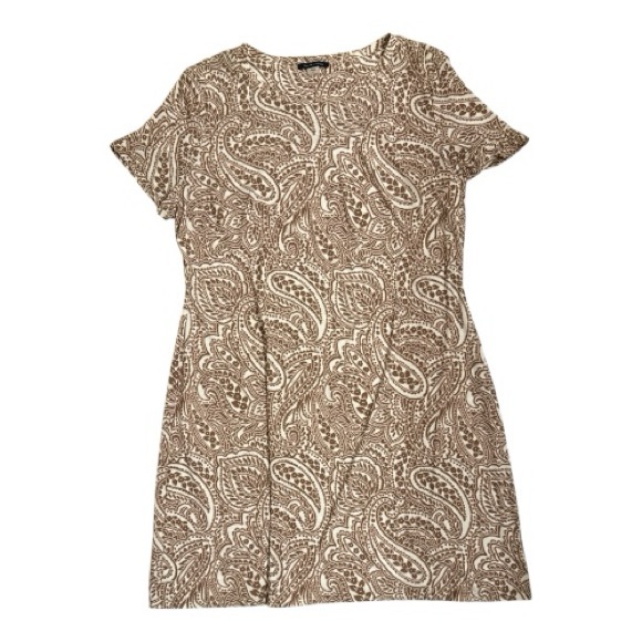 Tommy Hilfiger Shift Dress Brown Cream Paisley Print Fall Transitional - Size 16 - Picture 7 of 11